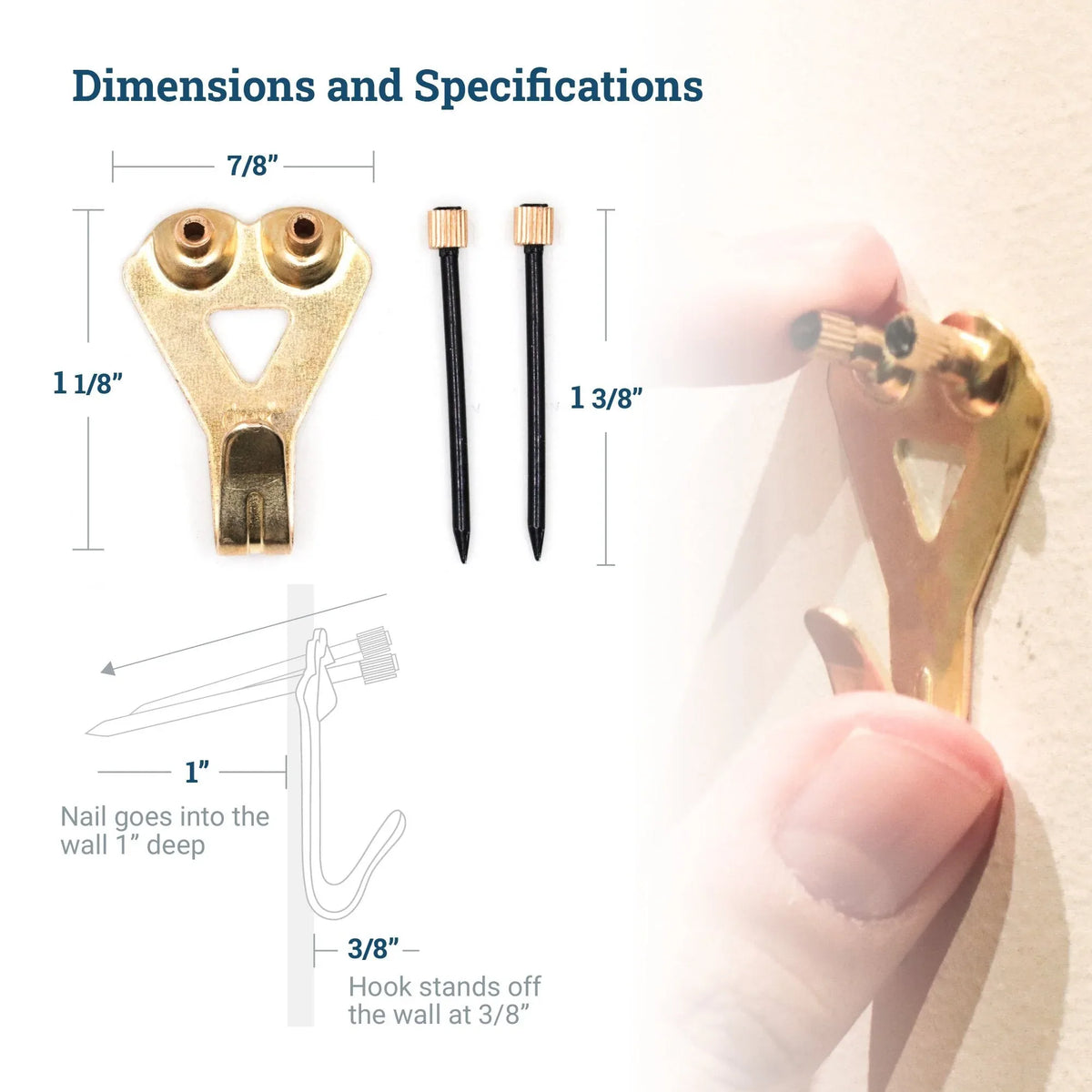 Courtesy Brass 50 lb Hook - S-BCH-50X - Picture Hang Solutions