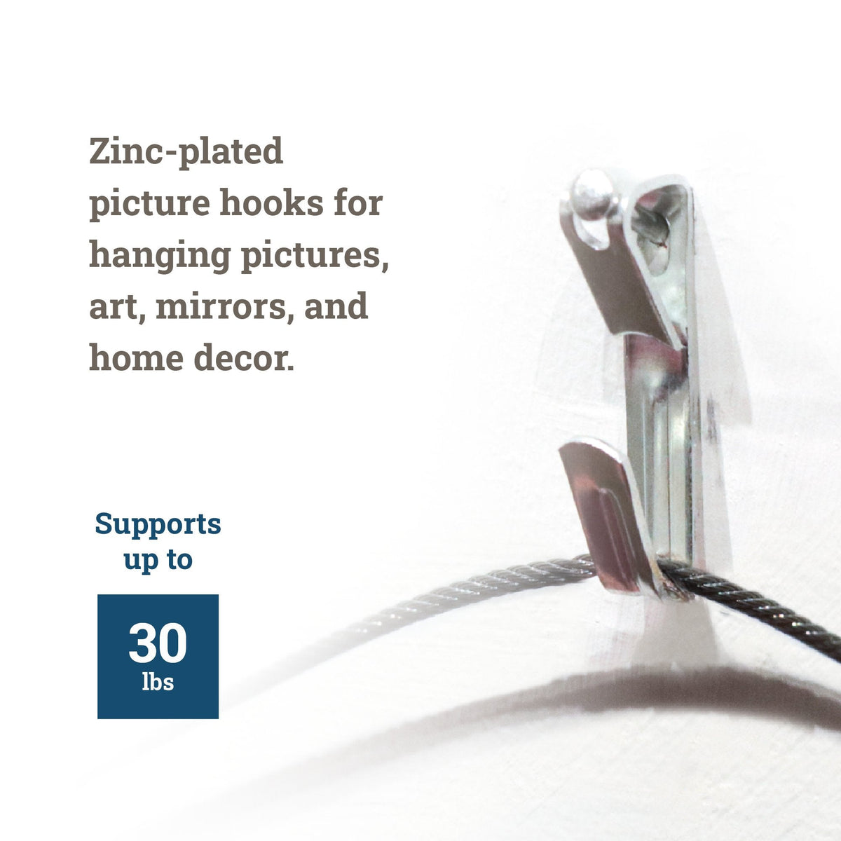 Courtesy Nickel 30 lb Hook - S-NCH-30X - Picture Hang Solutions