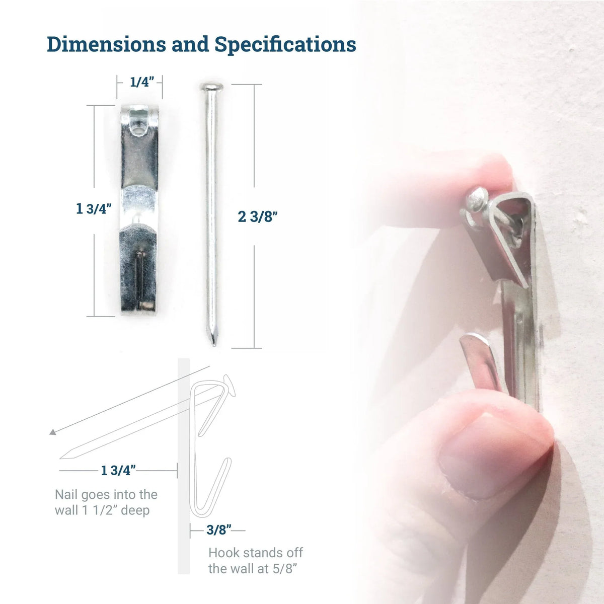 Courtesy Nickel 50 lb Hook - S-NCH-50X - Picture Hang Solutions