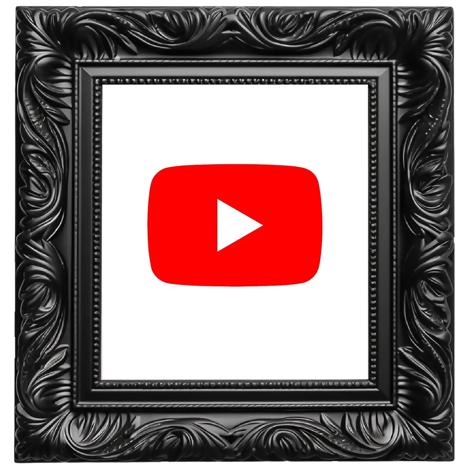 Elegant black ornate frame holding a white background with the iconic red youtube logo.