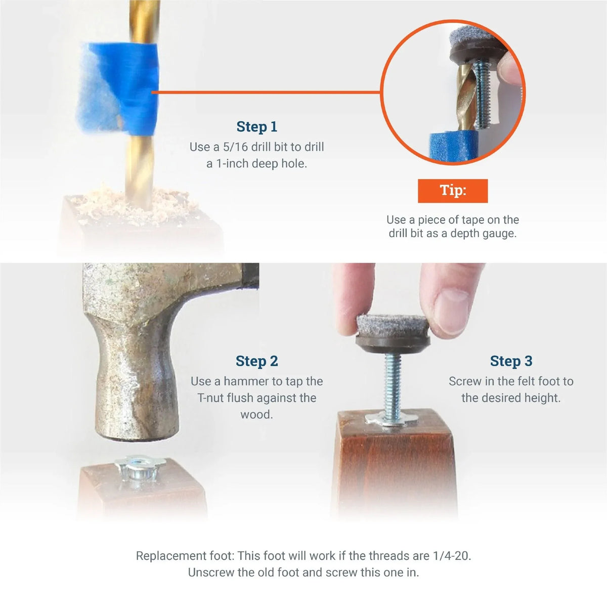 Furniture Leveling Feet - Felt - S-ADJFELT16 - Picture Hang Solutions