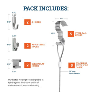 Gallery Kit with Silver Picture Rail Hooks - S-GSK-Z44 - Picture Hang Solutions