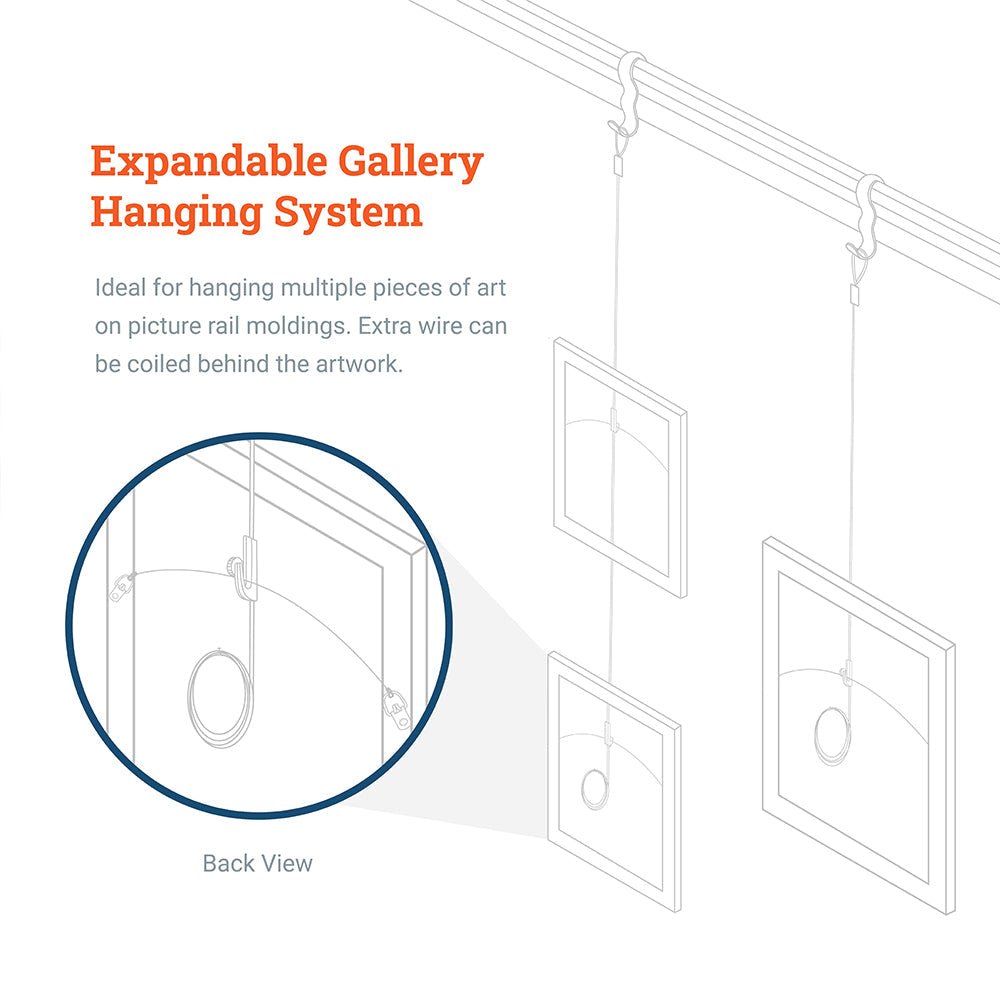Gallery Kit with White Picture Rail Hooks - S-GSK-12 - Picture Hang Solutions