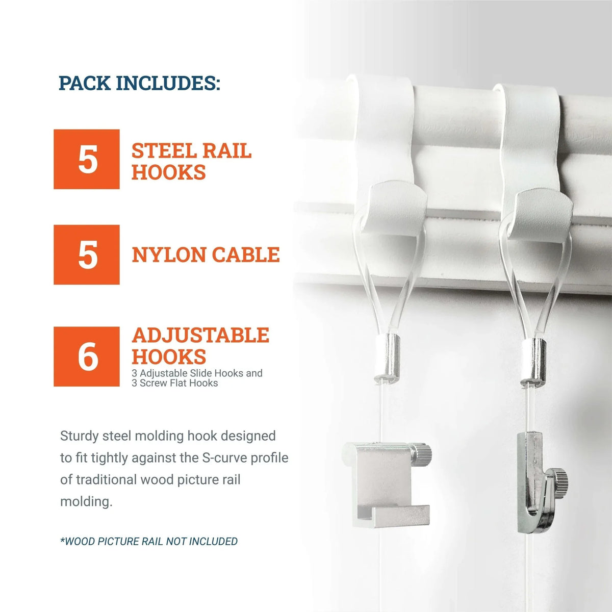 Gallery Kit with White Picture Rail Hooks - S-GSK-12 - Picture Hang Solutions