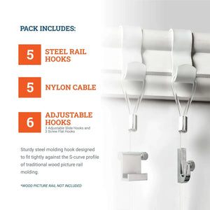 Gallery Kit with White Picture Rail Hooks - S-GSK-12 - Picture Hang Solutions