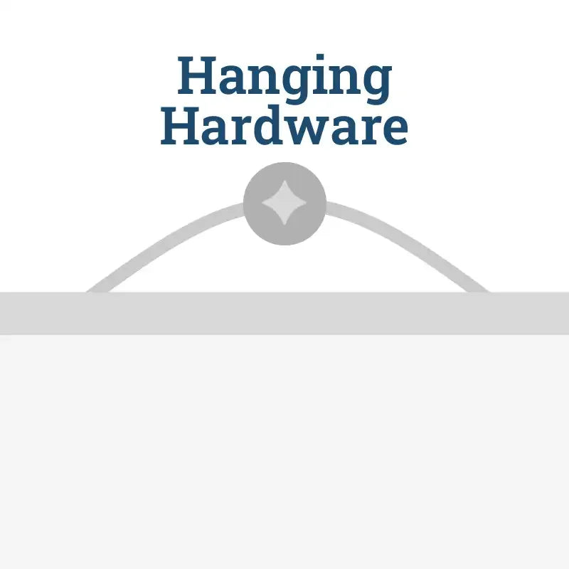 Gray curved hanging hardware with a circular center piece featuring a diamond-shaped indentation.