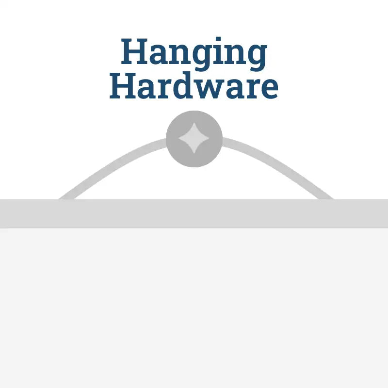 Gray curved hanging hardware with a circular center piece featuring a diamond-shaped indentation.