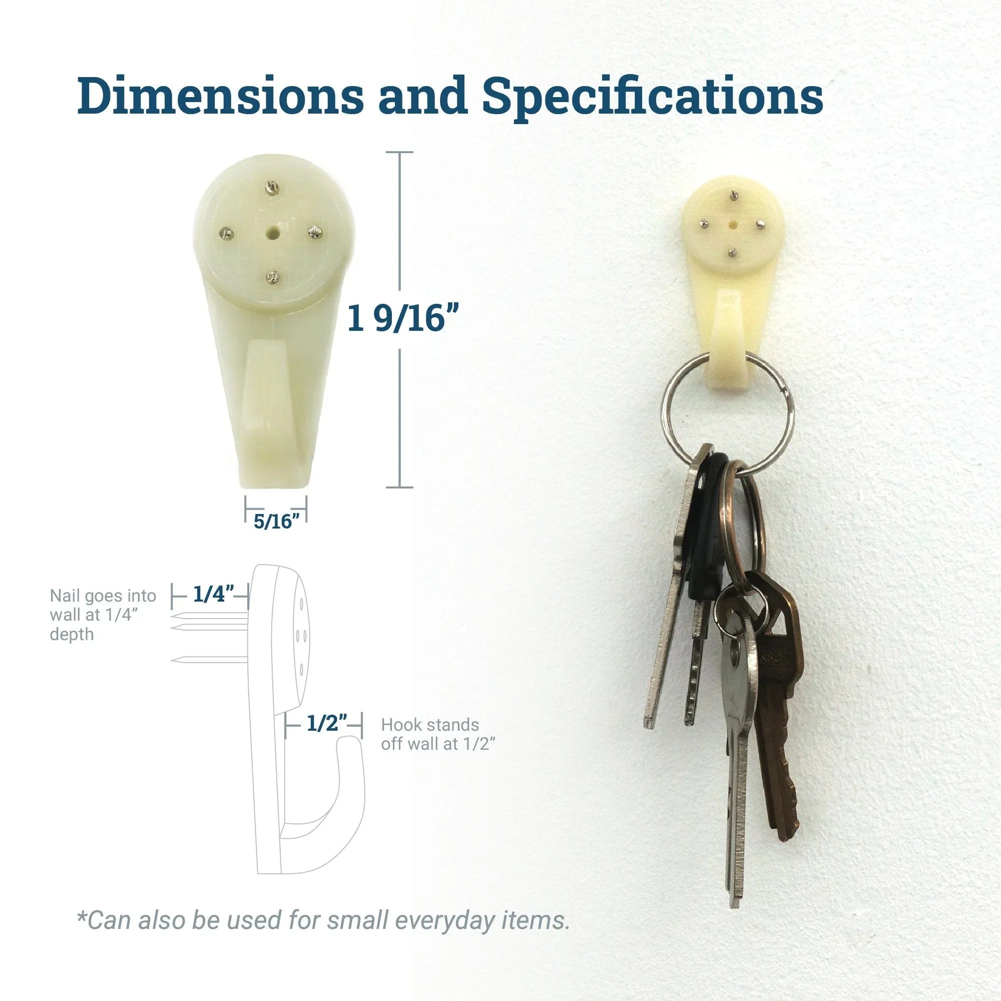 Hardwall Plastic Hook - Large and Supports 39 Lbs - Picture Hang Solutions