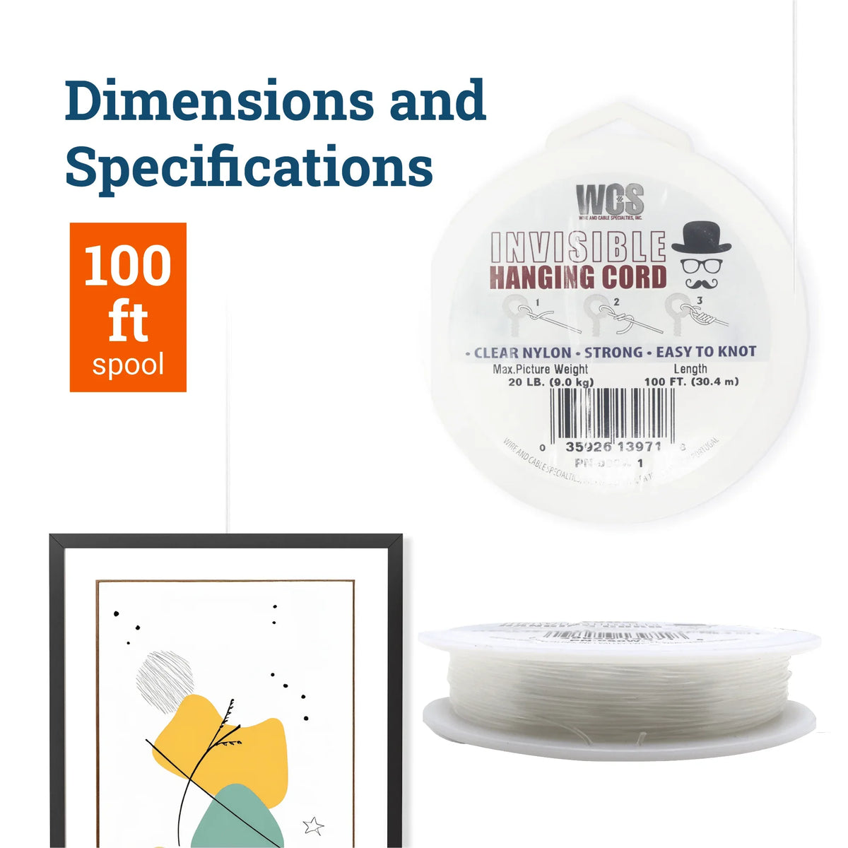 Invisible Nylon Hanging Cord - 100 feet - S-IHC-80 - Picture Hang Solutions