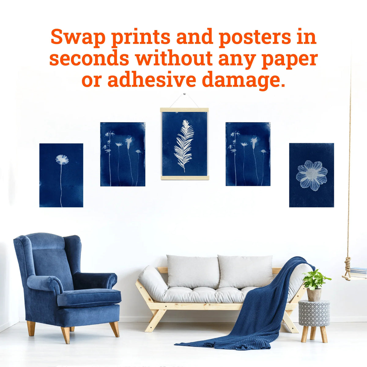 Magnetic Poster Hanger White Wash - S-HWR-MAGPOSTW - Picture Hang Solutions