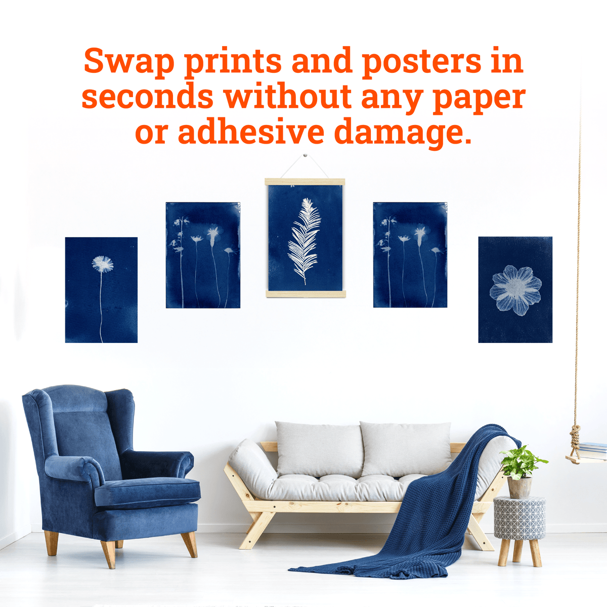 Magnetic Poster Hanger White Wash - S-HWR-MAGPOSTW - Picture Hang Solutions