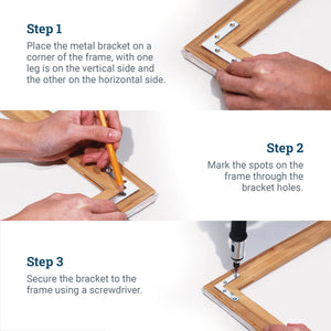 Metal Frame Corners with Screws (2 Brackets with 8 Screws) - S-HWR-FRC - Picture Hang Solutions
