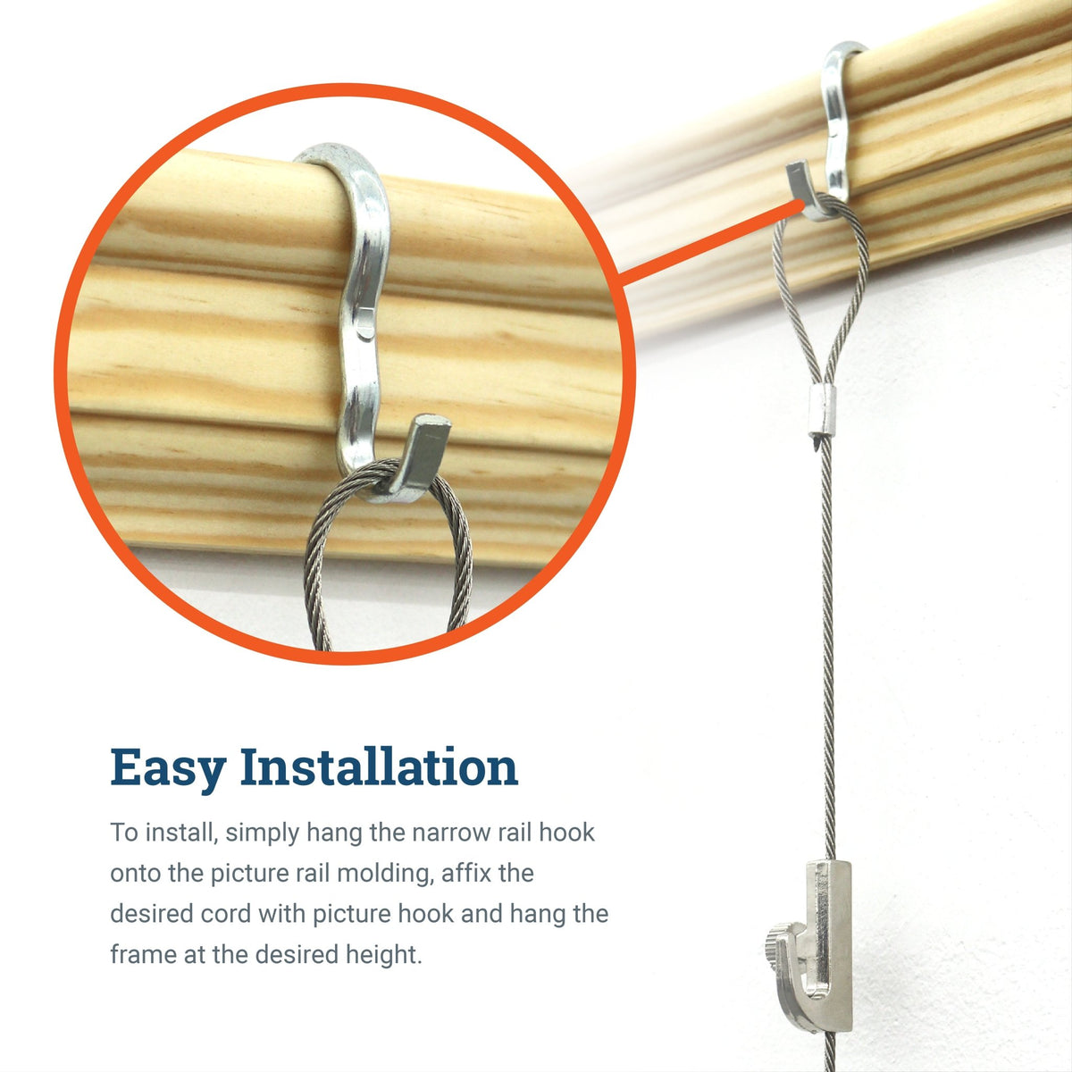 Narrow Picture Rail Hook Zinc/Silver - HWR-1226X - Picture Hang Solutions