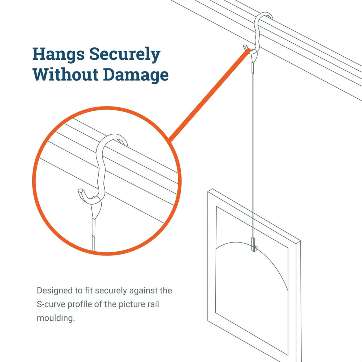 Narrow Picture Rail Hook Zinc/Silver - S-HWR-1226X - Picture Hang Solutions