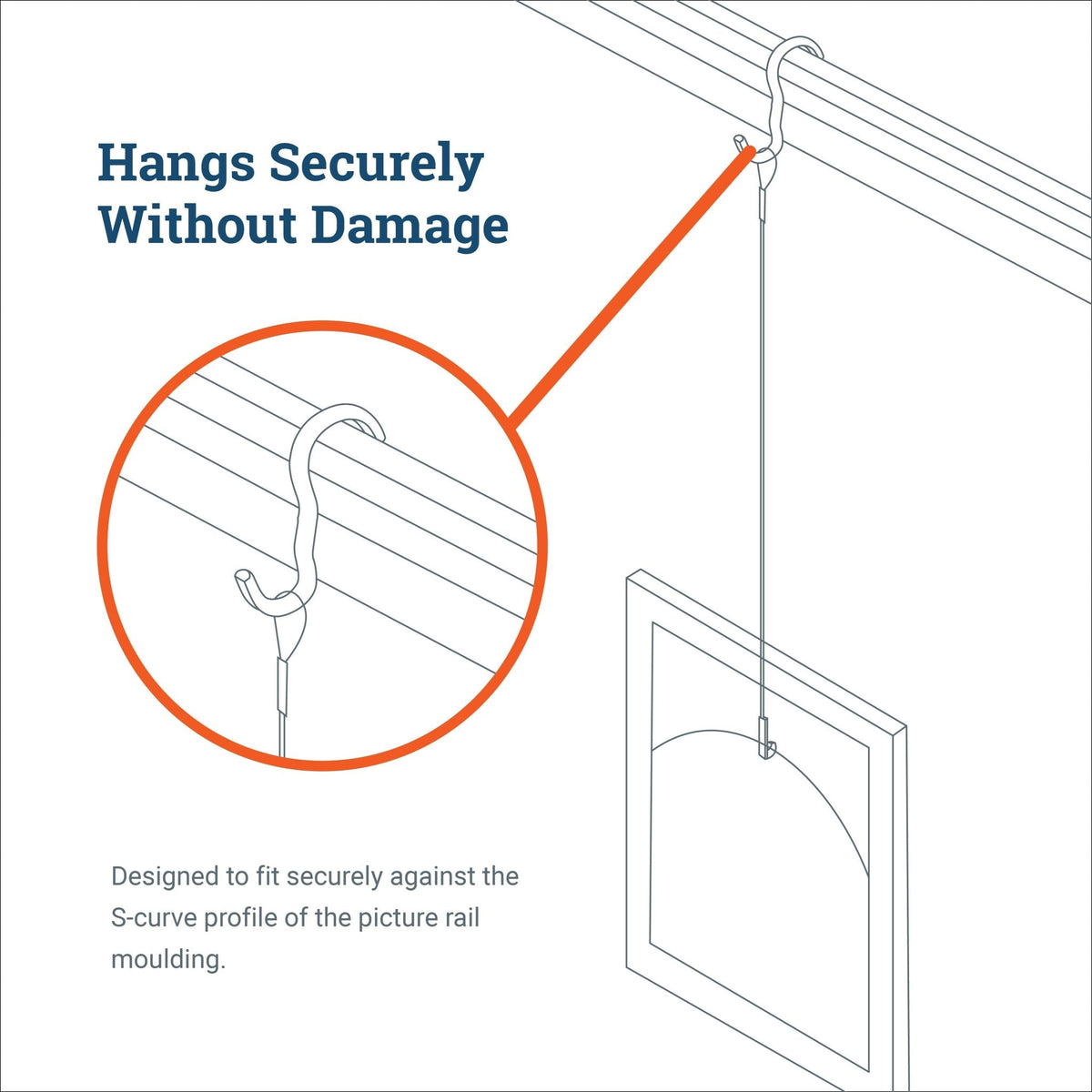 Narrow Picture Rail Hook Zinc/Silver - S-HWR-1226X - Picture Hang Solutions