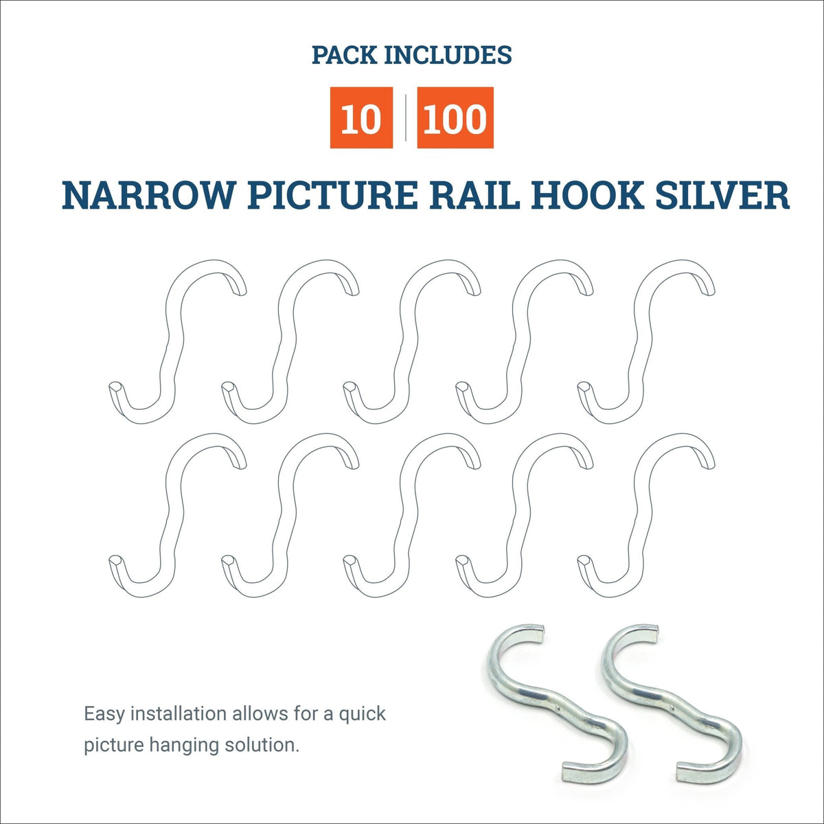 Narrow Picture Rail Hook Zinc/Silver - S-HWR-1226X - Picture Hang Solutions