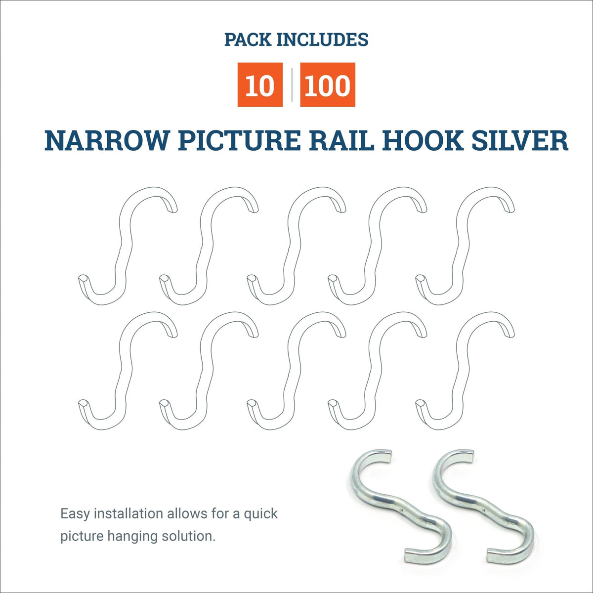 Narrow Picture Rail Hook Zinc/Silver - HWR-1226X - Picture Hang Solutions