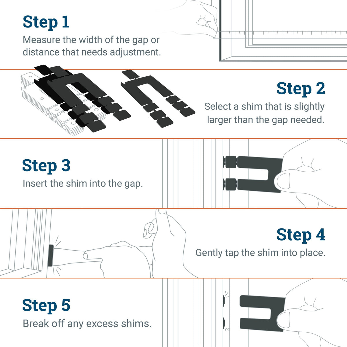 Plastic Structural Shimstack - 16 Pack - Adjustable Plastic Shims - 1/16” Thickness with 5/8 “ Slot Width - SHIM-116 - Picture Hang Solutions