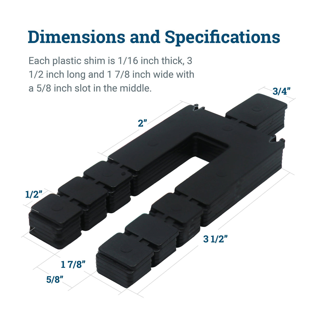 Plastic Structural Shimstack - 16 Pack - Adjustable Plastic Shims - 1/16” Thickness with 5/8 “ Slot Width - SHIM-116 - Picture Hang Solutions