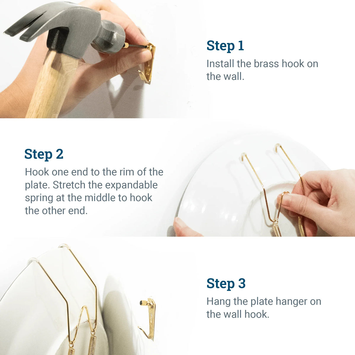 Plate Hangers for Decorative Hanging - Includes Brass Hook and Nail - S-HWR-138 - Picture Hang Solutions