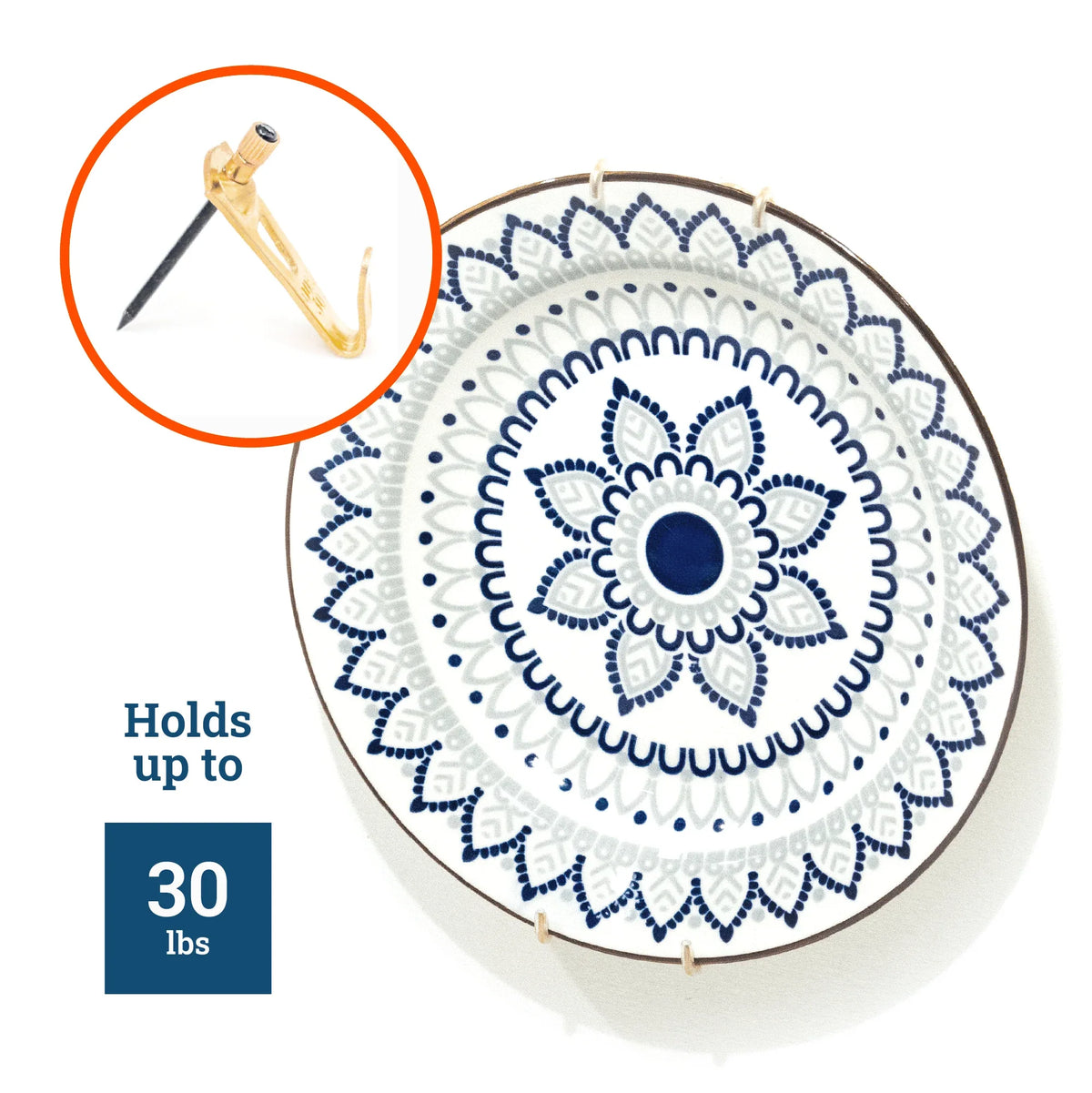Plate Hangers for Decorative Hanging - Includes Brass Hook and Nail - S-HWR-138 - Picture Hang Solutions