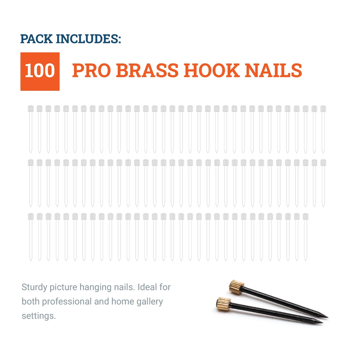 Pro Brass Hook Nails - 100 Pack - S-BH-PRONAIL - Picture Hang Solutions