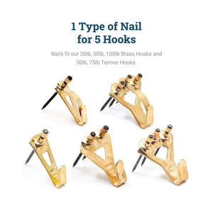 Pro Brass Hook Nails - 100 Pack - S-BH-PRONAIL - Picture Hang Solutions