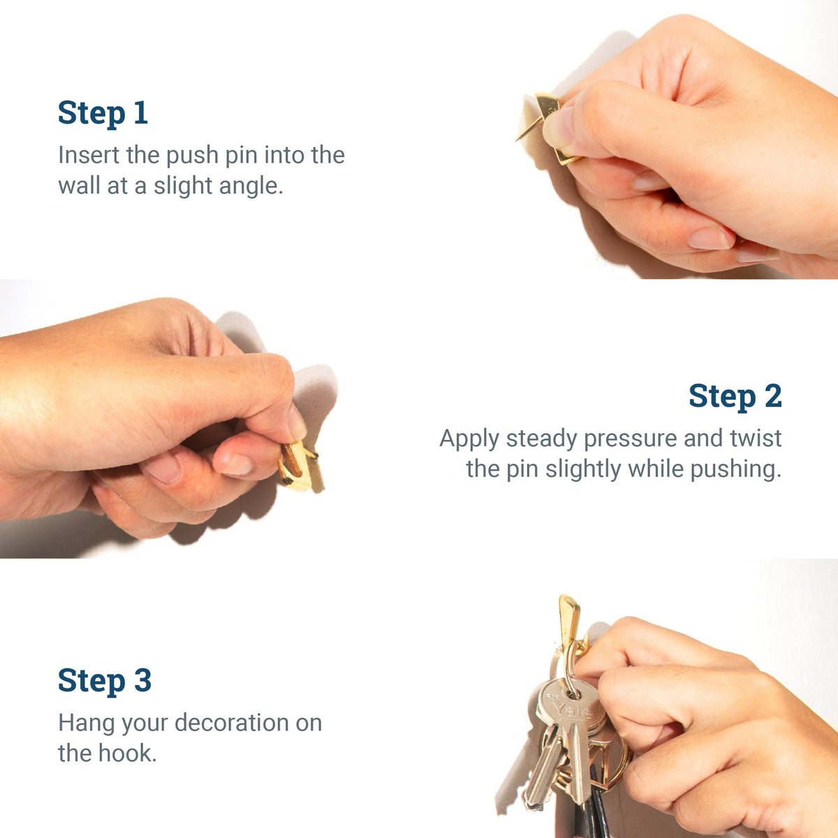 Push Pin Hooks for Lightweight Hanging - Supports up to 20 lbs - S-HWR-PPINX - Picture Hang Solutions