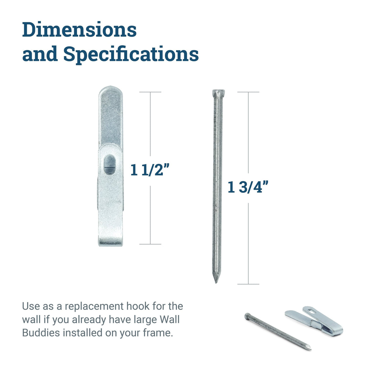 Replacement Hook/Nail Pair for Large Wall Buddies - WB-HookLg - Picture Hang Solutions