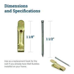 Replacement Hook/Nail Pair for Small or Metal Wall Buddies - S-WB-HOOKSM - Picture Hang Solutions