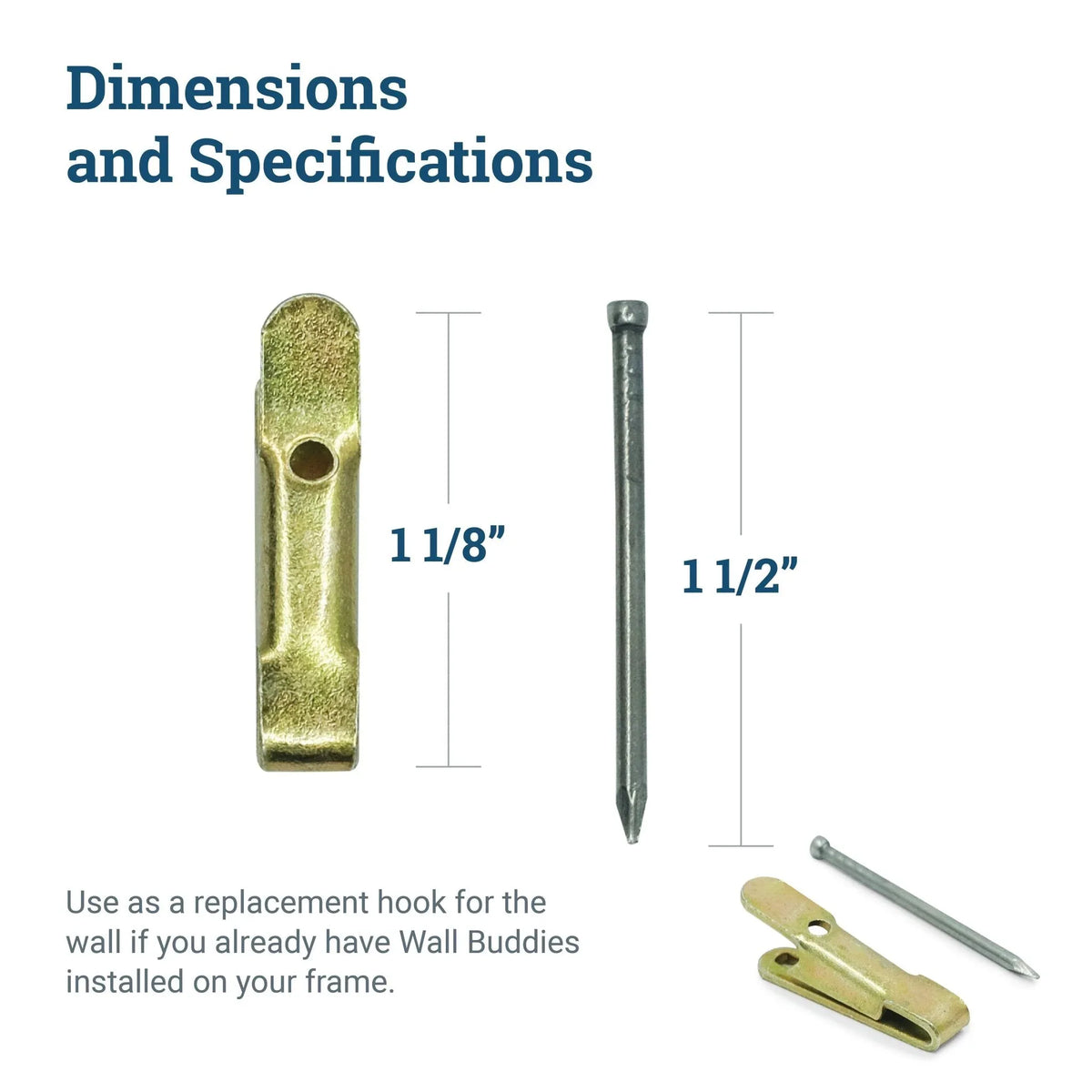 Replacement Hook/Nail Pair for Small or Metal Wall Buddies - S-WB-HOOKSM - Picture Hang Solutions