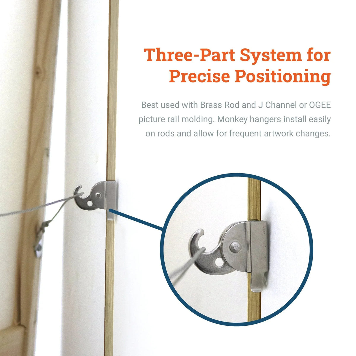 Silver Monkey Hanger - Gallery Rod Adjustable Hook - S-GSH-MKY - Picture Hang Solutions