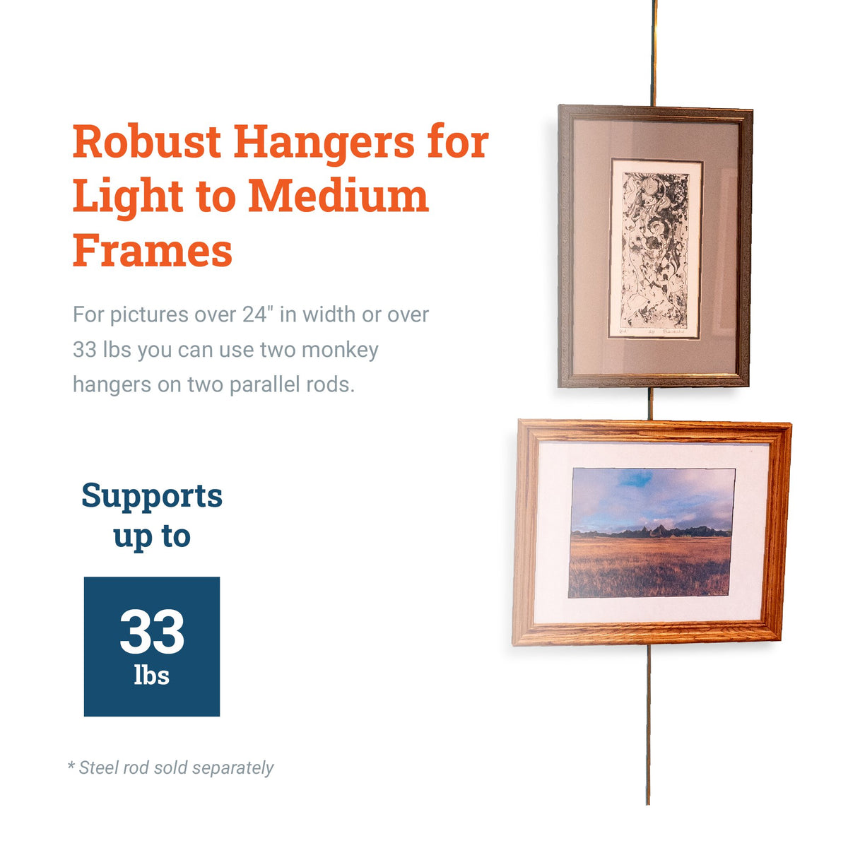 Silver Monkey Hanger - Gallery Rod Adjustable Hook - GSH-MKY - Picture Hang Solutions