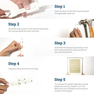 Single Strap Adjustable Hangers (Pair) - S-HWR-190 - Picture Hang Solutions