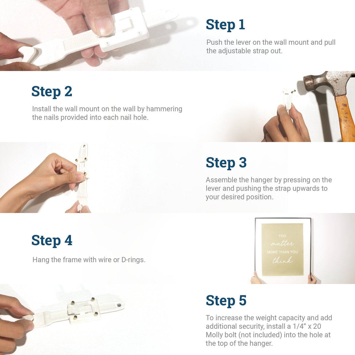 Single Strap Adjustable Hangers (Pair) - S-HWR-190 - Picture Hang Solutions