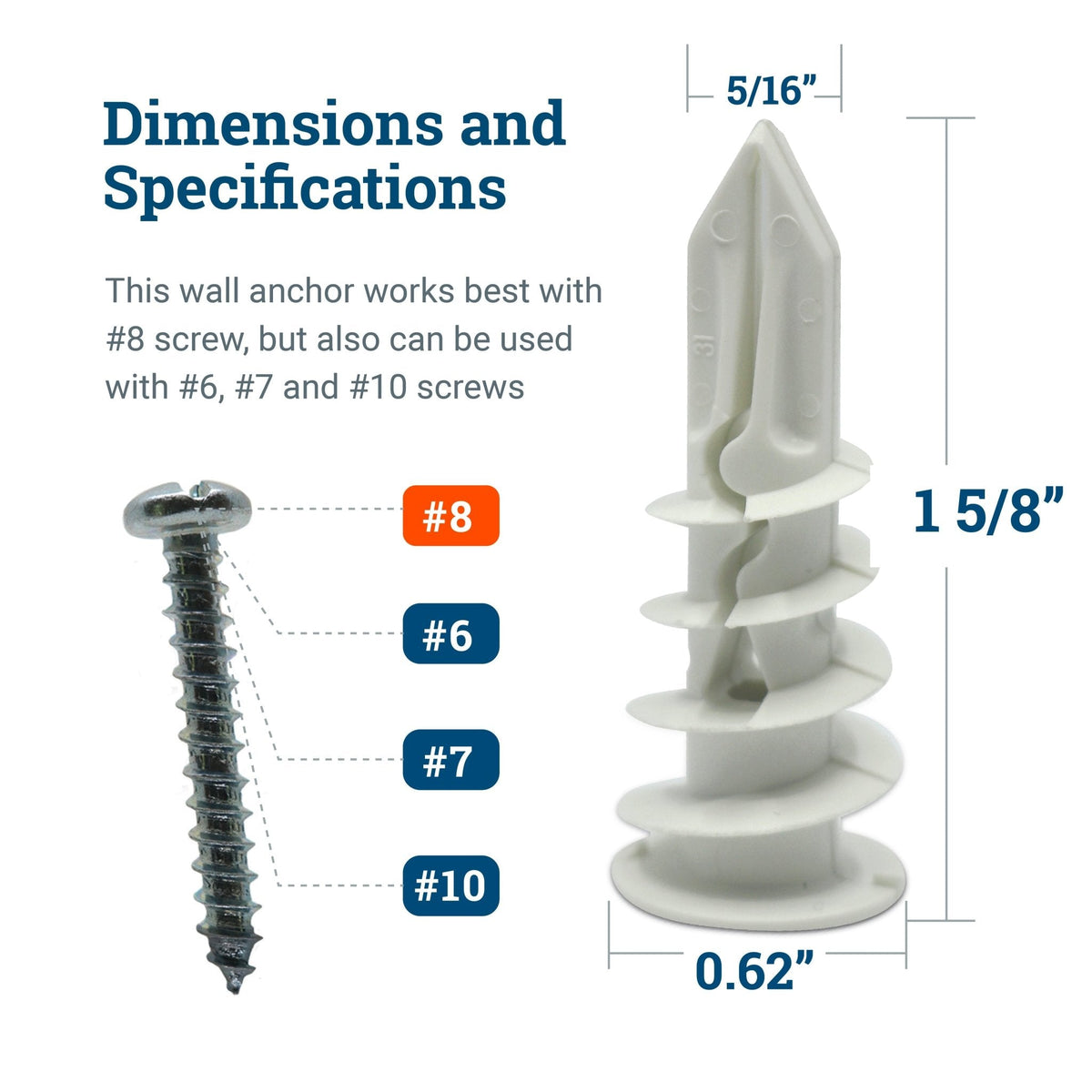 Snap Skru Drywall Anchors - Drywall Anchor Supports up to 45 lbs - S-SC-ASNAPX - Picture Hang Solutions