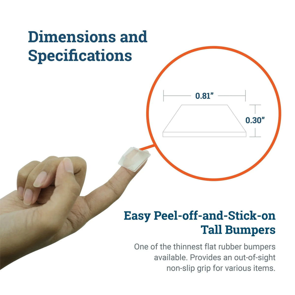 Square Tapered Tall Clear Rubber Feet - S-VSQBC35 - Picture Hang Solutions
