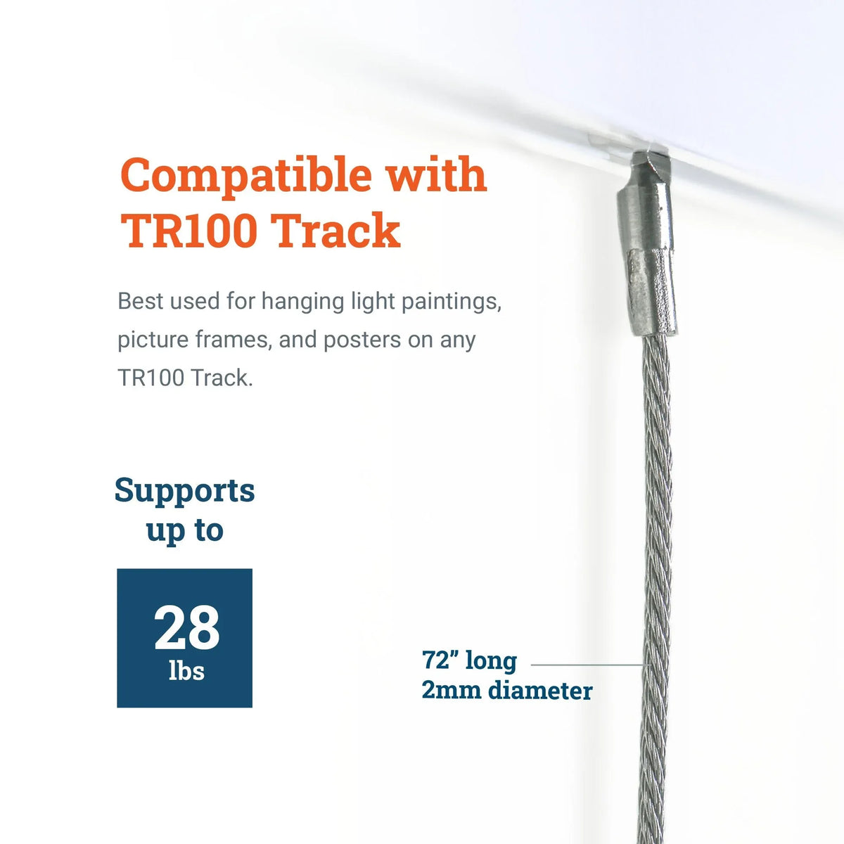 Steel Cord 72 - Inch With Small Hook - S-GSC-S001 - Picture Hang Solutions