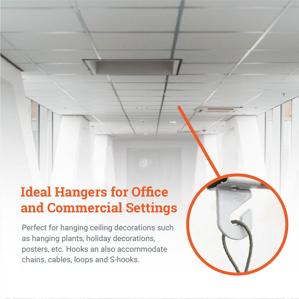 Sturdy Ceiling Grid Hooks - Holds up to 15 lbs - Drop Ceiling Hooks for Posters and Decorations - HWR-DCHX - Picture Hang Solutions