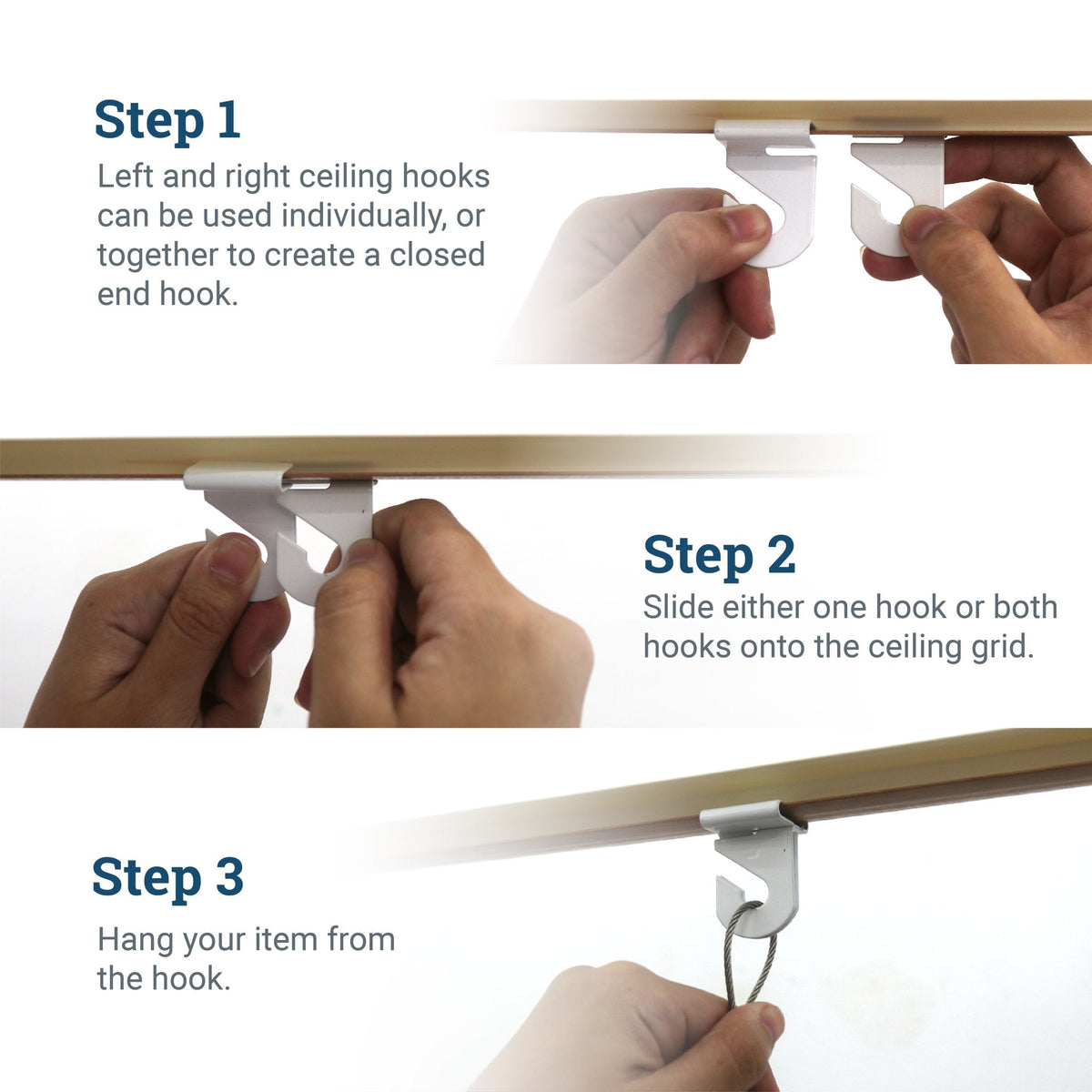 Sturdy Ceiling Grid Hooks - Holds up to 15 lbs - Drop Ceiling Hooks for Posters and Decorations - S-HWR-DCHX - Picture Hang Solutions