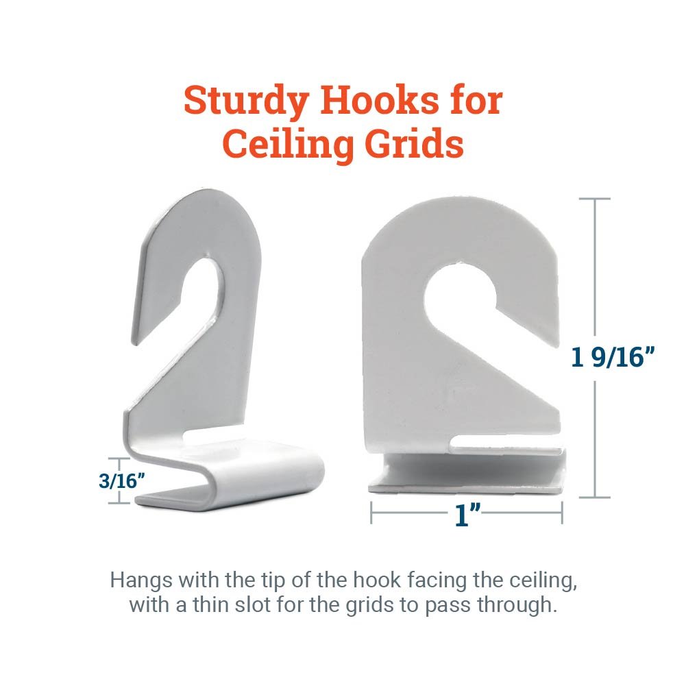 Sturdy Ceiling Grid Hooks - Holds up to 15 lbs - Drop Ceiling Hooks for Posters and Decorations - HWR-DCHX - Picture Hang Solutions