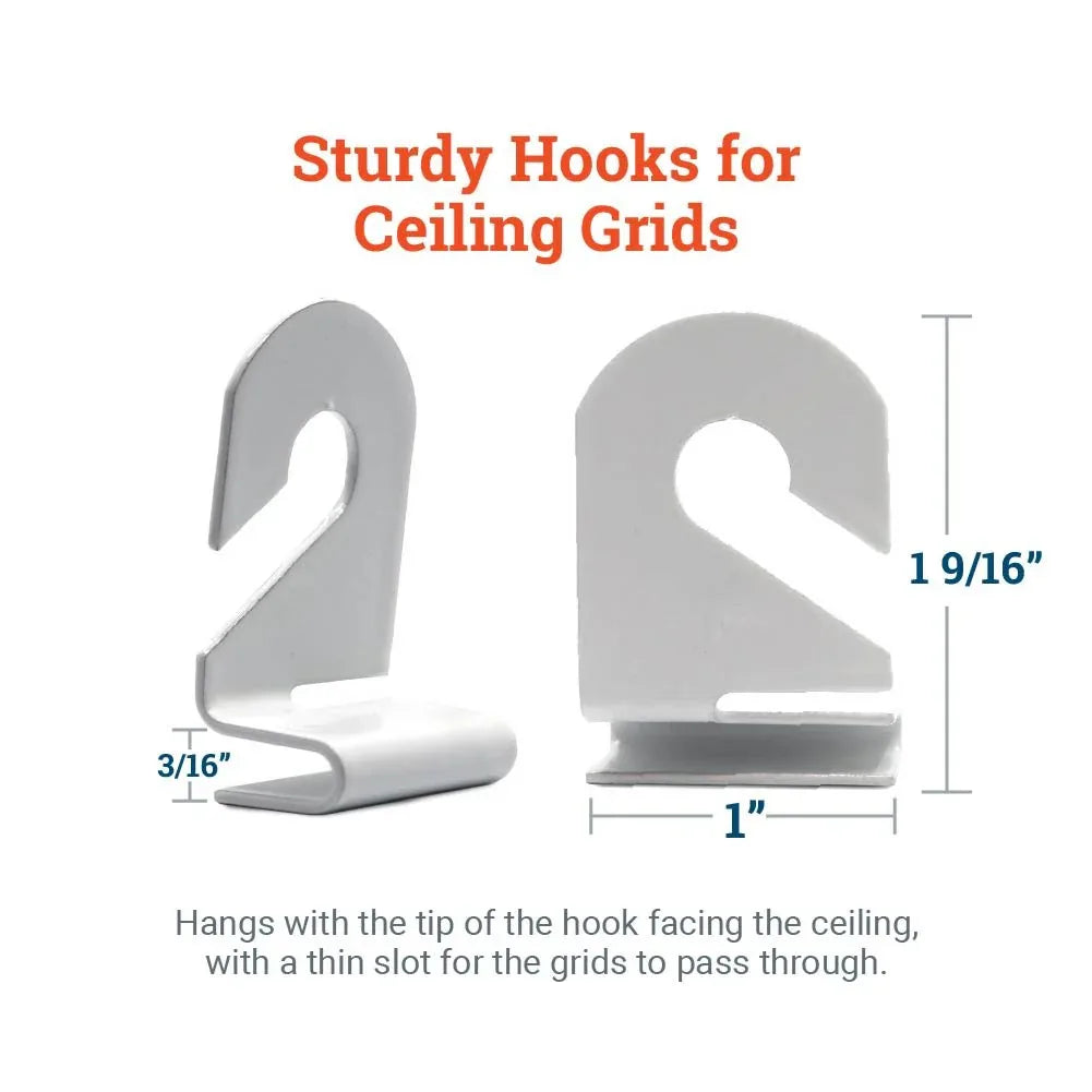 Sturdy Ceiling Grid Hooks - Holds up to 15 lbs - Drop Ceiling Hooks for Posters and Decorations - S-HWR-DCHX - Picture Hang Solutions