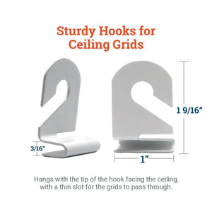 Sturdy Ceiling Grid Hooks - Holds up to 15 lbs - Drop Ceiling Hooks for Posters and Decorations - S-HWR-DCHX - Picture Hang Solutions