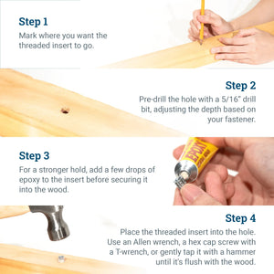 Threaded Zinc Inserts for Wood - S-HWR-WDINS832 - Picture Hang Solutions