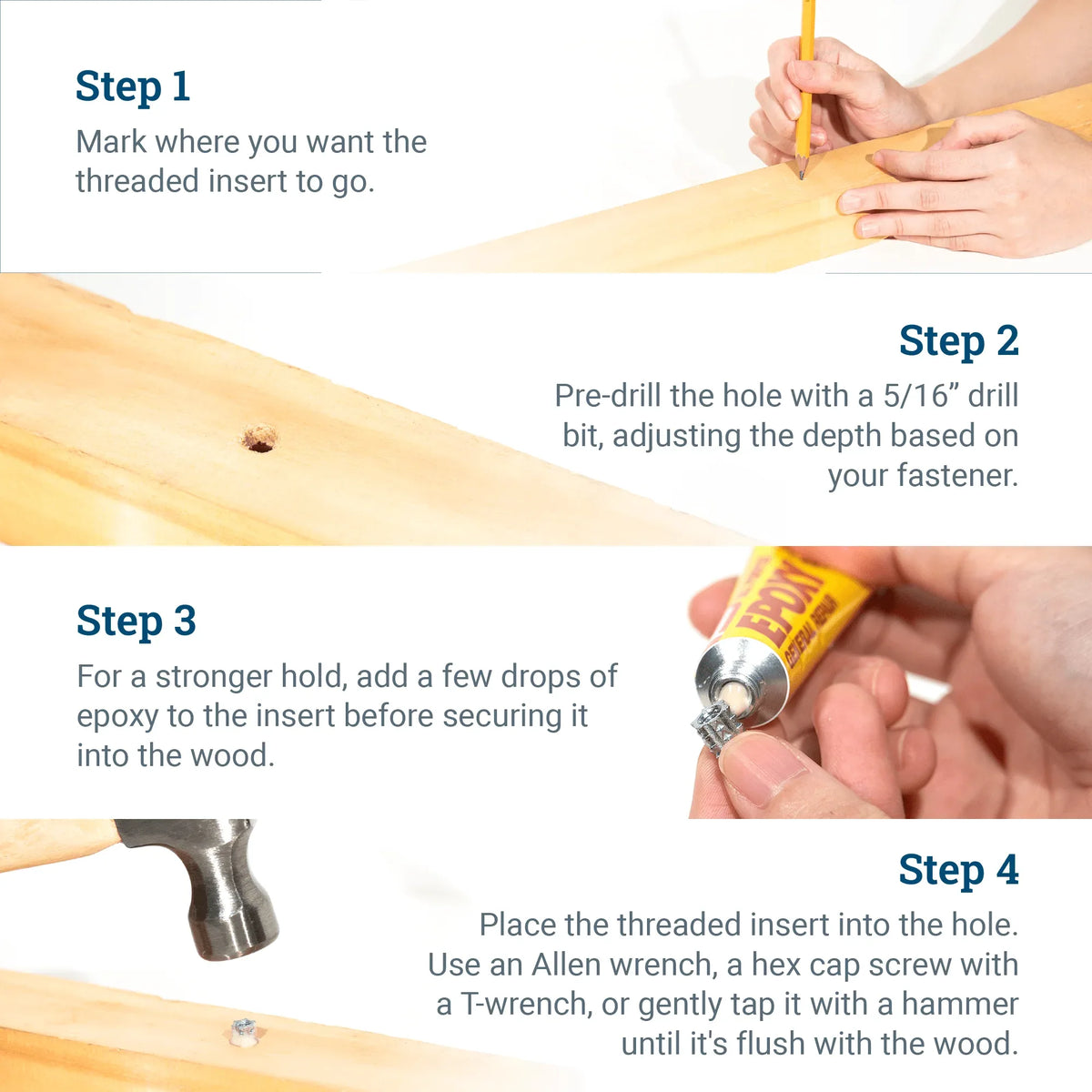 Threaded Zinc Inserts for Wood - S-HWR-WDINS832 - Picture Hang Solutions