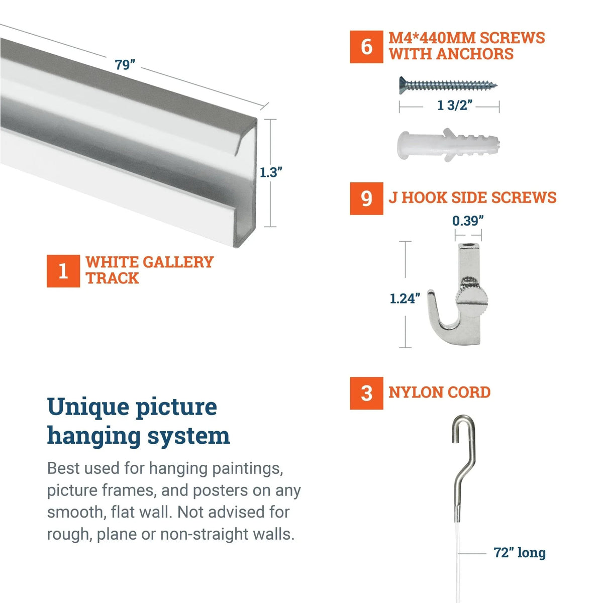 Track 101 Kit With Nylon Cords And Hardware - S-GSW-TR01-KITN - Picture Hang Solutions