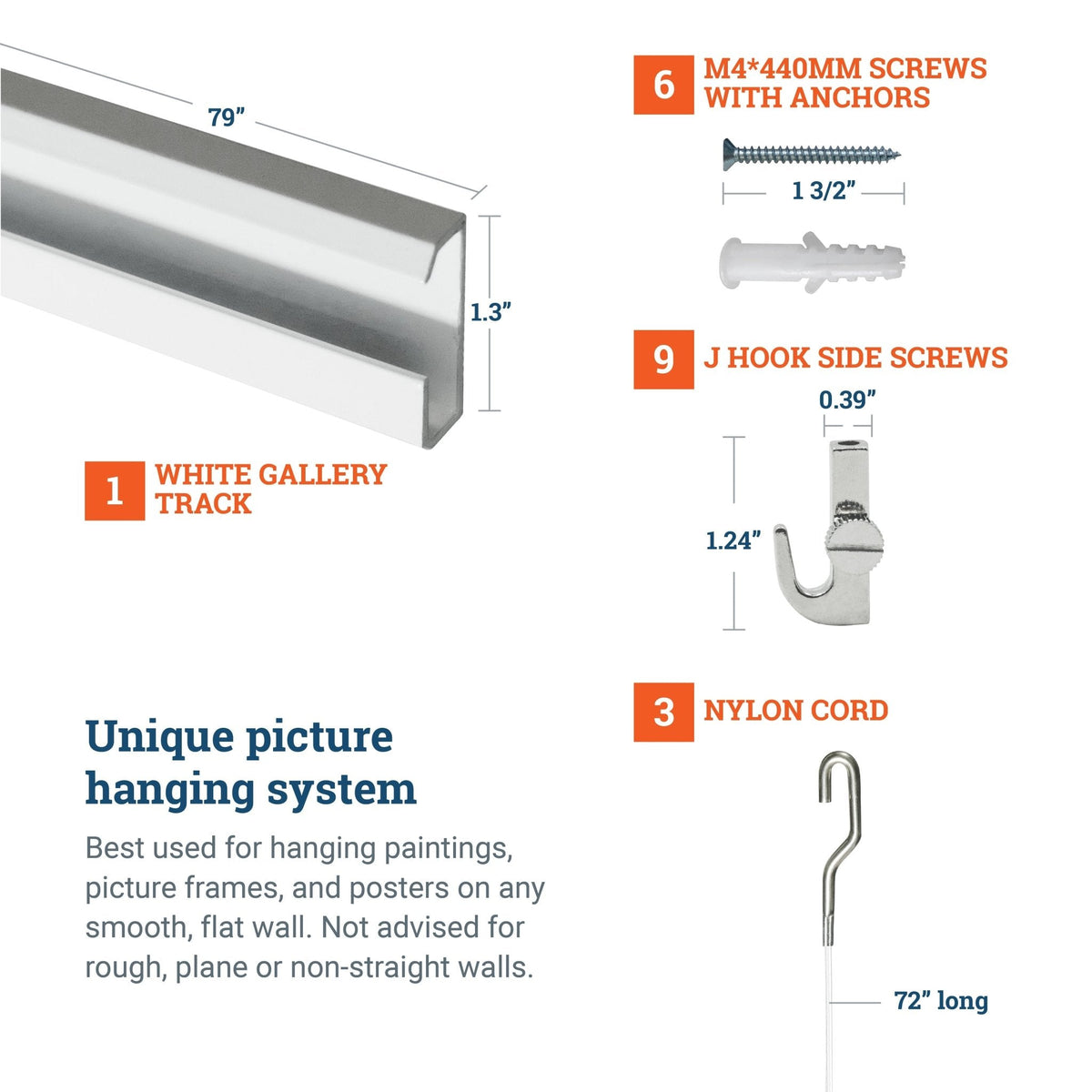 Track 101 Kit With Nylon Cords And Hardware - S-GSW-TR01-KITN - Picture Hang Solutions