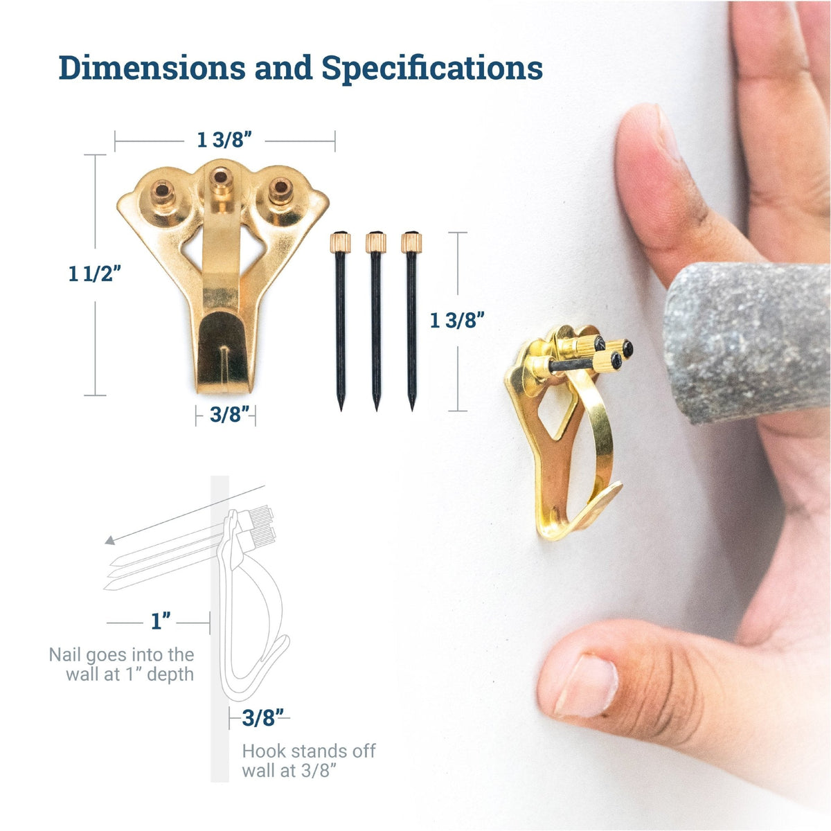 Tremor Hook 75 lb Brass - S-TH-75X - Picture Hang Solutions