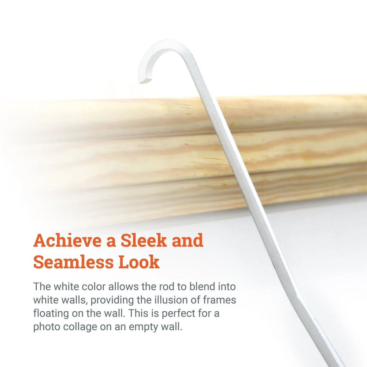 White Gallery Rod for Picture Rail Molding - 4 foot Rod for Hanging Multiple Frames and Photo Wall Collage - S-GS-OGRODW - Picture Hang Solutions