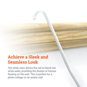 White Gallery Rod for Picture Rail Molding - 4 foot Rod for Hanging Multiple Frames and Photo Wall Collage - S-GS-OGRODW - Picture Hang Solutions